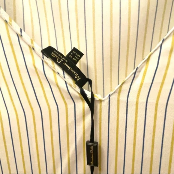 Massimo Dutti Striped Blouse Ruffle Sleeves in Chartreuse White and Blue Size 6 - Picture 5 of 7